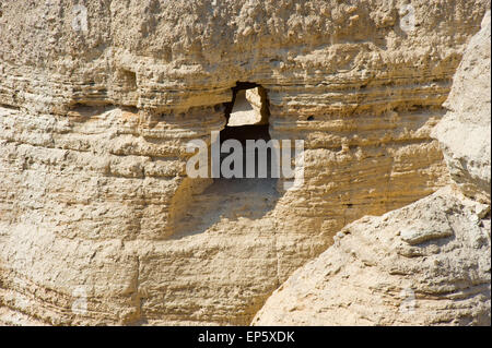 The scrolls cave of Qumran in Israel where the dead sea scrolls have been found Stock Photo