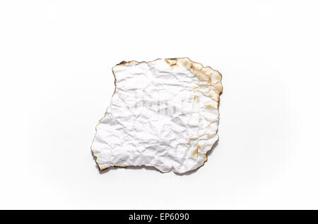 burn of crumpled paper on a white background Stock Photo