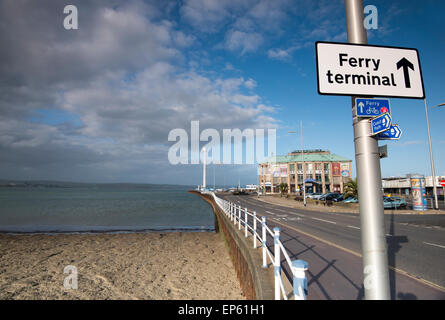 Sign pointing to the ferry terminal in Weymouth, Dorset, England UK Stock Photo