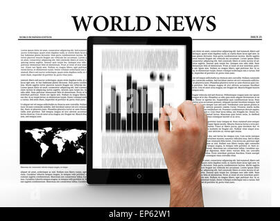 Hand scrolling through digital tablet showing graph Stock Photo