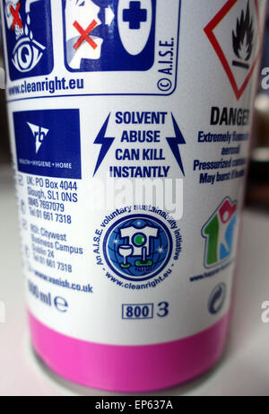 Solvent abuse warning on aerosol canister, London Stock Photo - Alamy