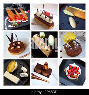 Various French cakes and desserts on a collage Stock Photo