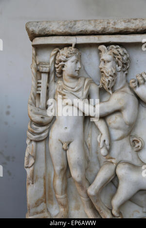 Roman sarcophagus. Apollo and Chiron. Detail. Marble. 2nd- 3rd c. AD. Rome. National Roman Museum. Baths of Diocletian. Rome. Stock Photo