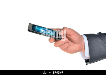 Businessmans hand holding mobile Stock Photo