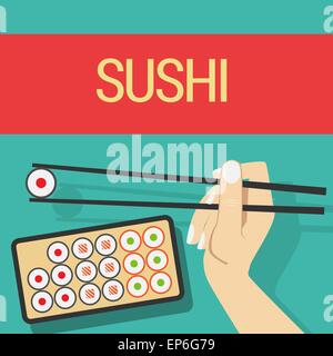 Hand with sushi roll Stock Vector