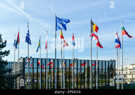 Flags of the European Union countries at the European Commission, European Quarter, Luxembourg Stock Photo