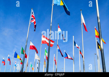 Union Jack and flags of the European Union countries at the European Commission, European Quarter, Luxembourg Stock Photo