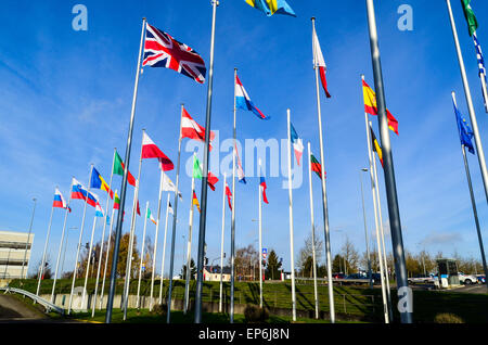 Union Jack and flags of the European Union countries at the European Commission, European Quarter, Luxembourg Stock Photo