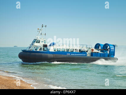 Isle of Wight Hovercraft arriving at Southsea, Portsmouth. Stock Photo