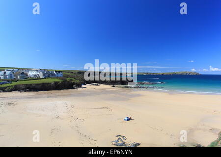 Overlooking the beach at Trevone Bay on the north coast of Cornwall in England. Stock Photo