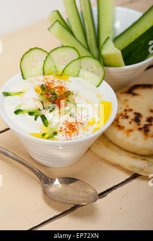 Arab middle east salatit laban wa kh’yar Khyar Bi Laban goat yogurt and cucumber salad Stock Photo