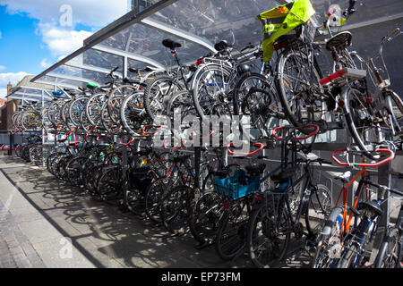 Two level bicycle parking at Euston Station, London, England Stock Photo