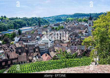 View of rooftops of Schaffhausen, Switzerland from Munot fortress Stock Photo
