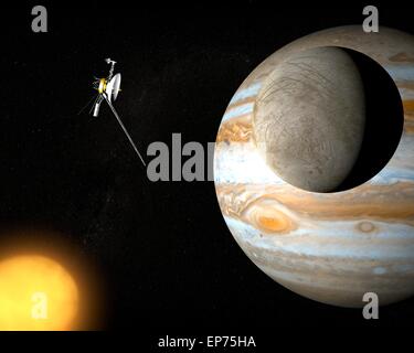 Satellite Europa Jupiter's moon and space probe Voyager. Element of this image are furnished by NASA Stock Photo