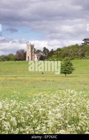 Croome Court's attractive parkland and St Mary Magdalene's Church by Capability Brown, Worcestershire. England, UK Stock Photo