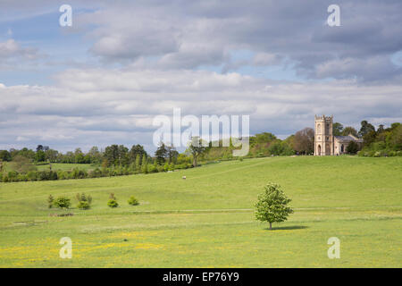 Croome Court's attractive parkland and St Mary Magdalene's Church by Capability Brown, Worcestershire. England, UK Stock Photo