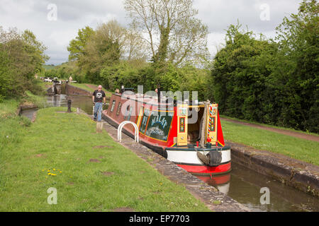 A narrowboat on the Worcester and Birmingham Canal near Tardebigge, Worcestershire, England, UK Stock Photo