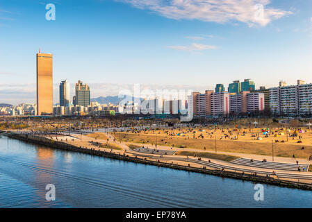 Late afternoon over Yeouido and the Han River Park in Seoul, South Korea. Stock Photo