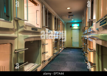 Capsule hotel in Japan. Stock Photo