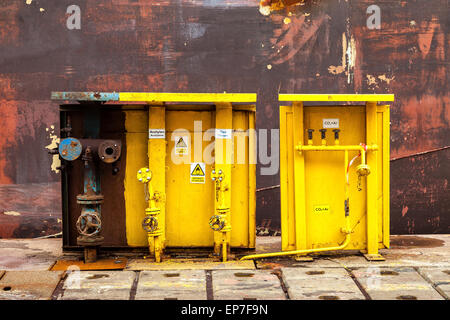 Acetylene and oxygen switching board in shipyard. Stock Photo