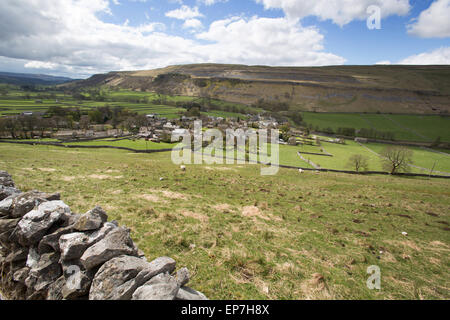 Village of Kettlewell, Yorkshire, England. Picturesque view of Wharfedale with the village of Kettlewell in the foreground. Stock Photo