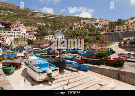 The colourful small harbour at Camara de Lobos fishing village, Madeira, Europe Stock Photo