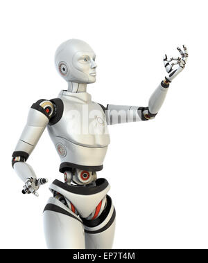 Robot holds something in his hand. Clipping path included Stock Photo