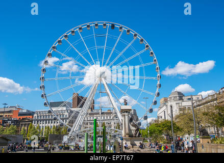 The Manchester Wheel tourist attraction in  Piccadilly Gardens, Manchester city center, England Stock Photo