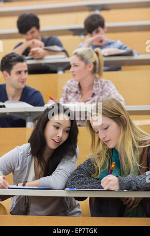 Students learning and talking in a lecture hall Stock Photo