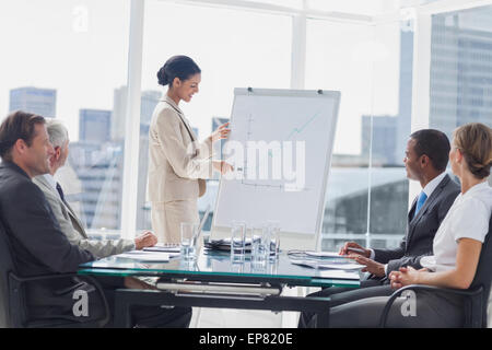 Businesswoman pointing at a growing chart during a meeting Stock Photo