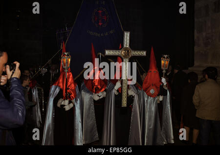 Brothers dressed to go out in the procession of Easter Week in the Cathedral of Valladolid, Castile and Leon, Spain, Europe. Stock Photo