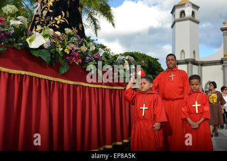 Floats in front of church for the Good Friday procession in Juana Diaz, Puerto Rico. US territory. Caribbean Island. Stock Photo