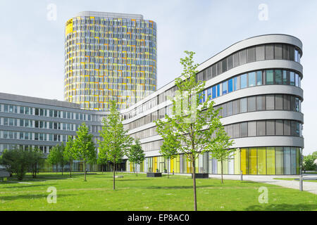 ADAC club is an automobile association for emergency medical assistance and technical repair services on European roads. This new office building and modern headquarters in Munich. Stock Photo