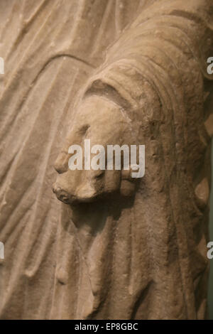 Portrait with toga. Statue. 90-60 BC. Roman. Detail scroll of his hand. National Roman Museum. Palace Massimo. Rome. Italy. Stock Photo