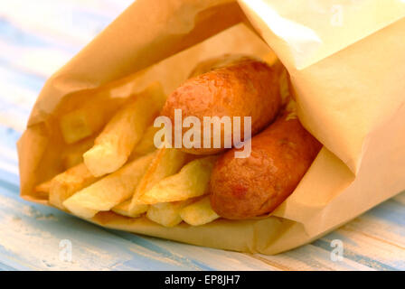 Sausage and chips in a bag is a common snack in South Africa Stock Photo