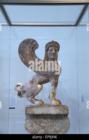 Marble capital and finial in the form of a sphinx. Greek. Attic, ca. 530 BC. Metropolitan Museum of Art. Ny. USA. Stock Photo