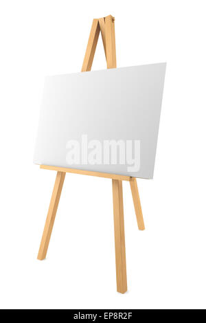 wooden easel with blank canvas isolated on white Stock Photo