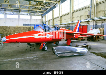 Red Arrows Folland Gnat in the RAF Scampton Heritage Centre Stock Photo