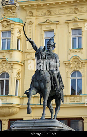 Statue of King Josip in the Main Square Ban Jelacic, Zagreb, Croatia. Stock Photo