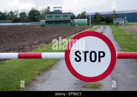 Stop sign mounted on a barrier at the Parham Airfield Museum Stock Photo