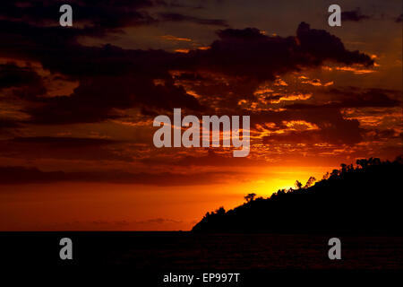 a sunset near the mountain in nosy be madagascar Stock Photo