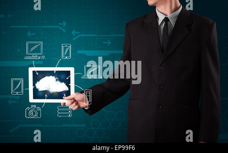 Businessman showing hand drawn cloud computing Stock Photo