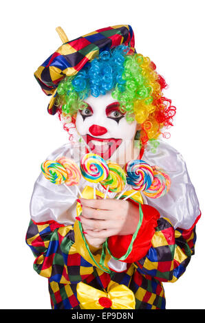 Clown with lollipops isolated on white Stock Photo - Alamy