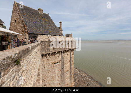 Ramparts of the town wall on Mont St Michel, Normandy, France Stock Photo