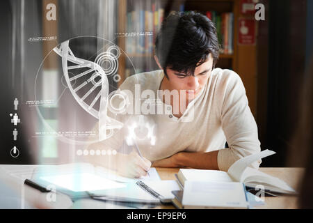 Focused college student analysing dna on digital interface Stock Photo