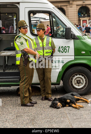 two women police officers, Plaza de Armas, Santiago, Chile Stock Photo