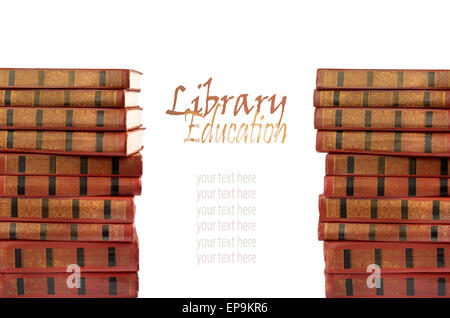 A stack of old books with gold stamping on a white background isolated Stock Photo
