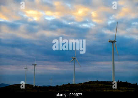 Windmills in Borja area. Tarazona and Moncayo region, Aragon, Spain Stock Photo