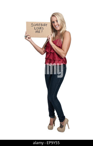 Woman Holding an Inspirational Sign Stock Photo
