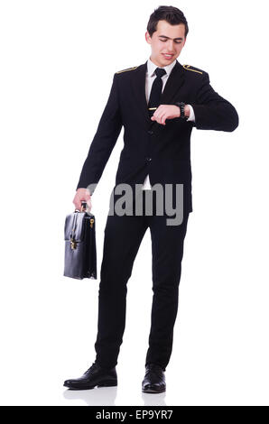 Young pilot isolated on the white Stock Photo